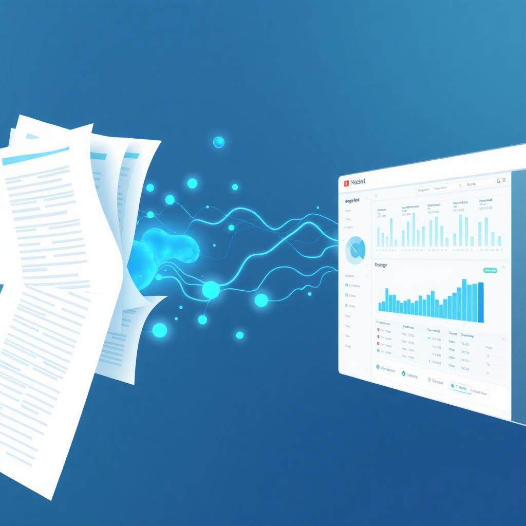 Spreadsheets dissolving into flowing streams of data and light, symbolising the shift from manual reporting to AI-powered logistics visibility.